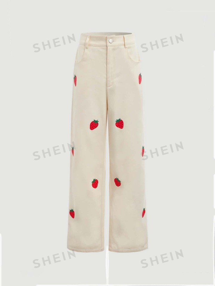 SHEIN MOD Strawberry Print Straight Leg Pants | SHEIN