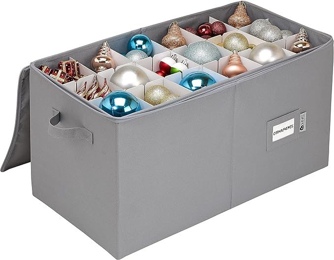 Christmas Ornament Storage Container with Dividers -Box Stores Up to 54 - 4" Ornaments, Zippered,... | Amazon (US)