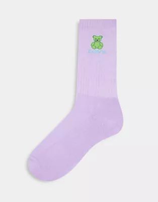 ASOS DESIGN embroidered teddy bear sports socks in lilac | ASOS (Global)