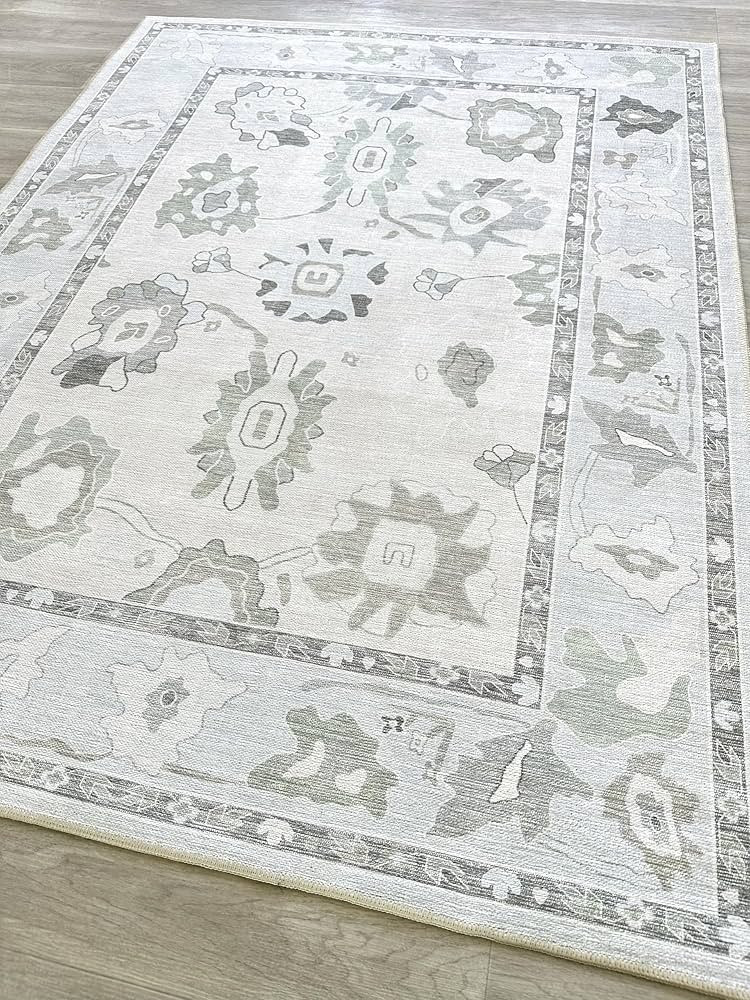Cream Beige Oushak Rug, Modern Small Rugs, Vintage, Turkish, Eclectic, Floral, Pastel, Washable, ... | Amazon (US)