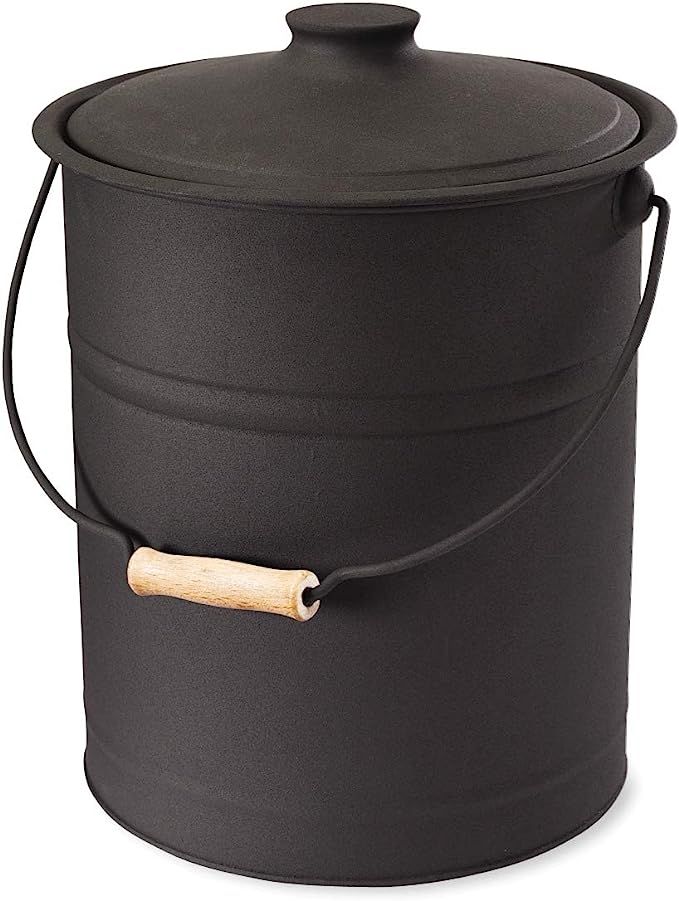 Plow & Hearth Double Bottom Metal Fireplace Ash Bucket with Lid and Handle, 10" Diameter x 13" H,... | Amazon (US)