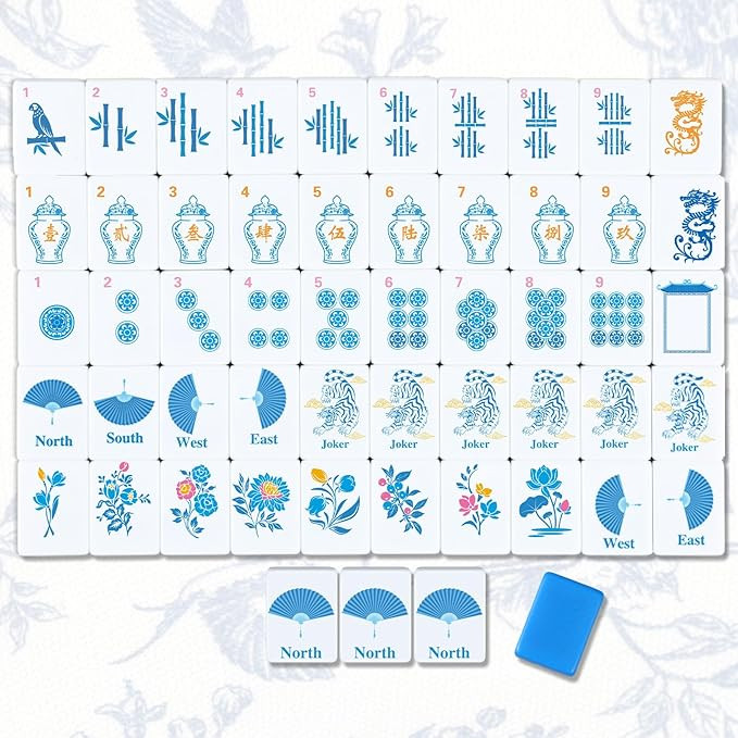 Christmas 160 Pcs Chinoiserie Mahjong Tile Set, 1.2 x 0.8 Inches Melamine Blue Back American Mahj... | Amazon (US)