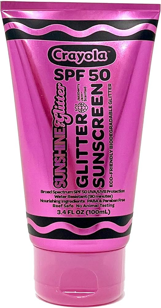 CRAYOLA X Sunshine & Glitter Biodegradable Glitter SPF 50 Sunscreen in Jazzberry Jam™ scent | W... | Amazon (US)