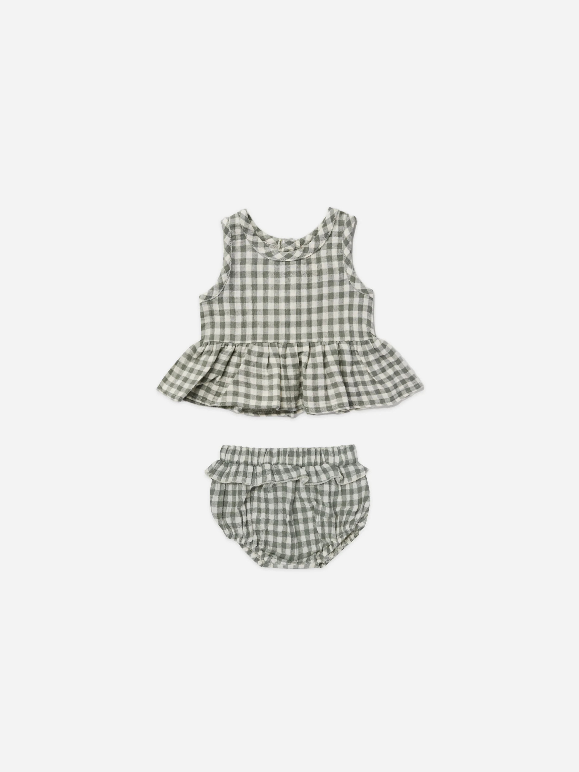 sleeveless peplum set | sea green gingham | Quincy Mae