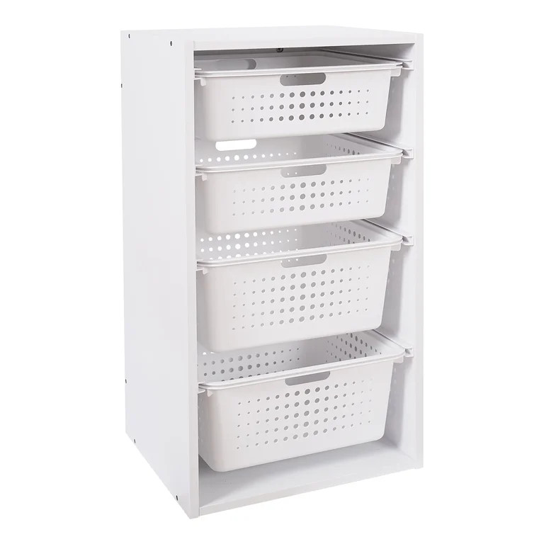 Your Zone Kids Sliding Bin Organizer with 4 Storage Bins, White, Partical board, Age 3+ | Walmart (US)
