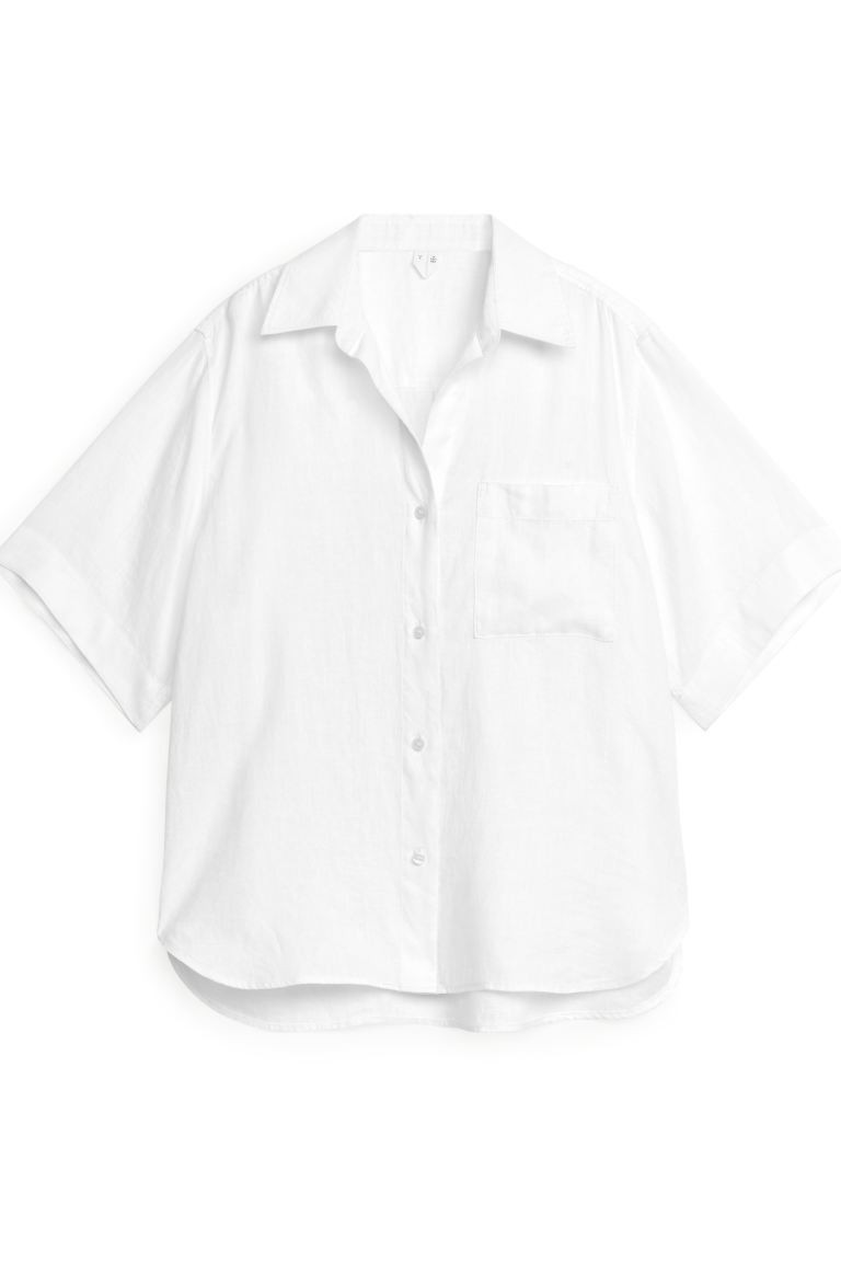 Leinenhemd mit kubanischem Kragen - Kurzarm - Normale Länge - Weiß - Ladies | H&M DE | H&M (DE, AT, CH, NL, FI)