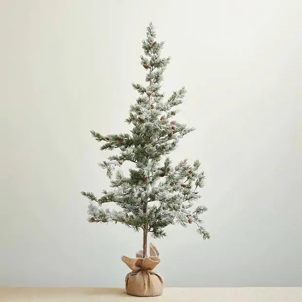 Snowy Evergreen Tree in Burlap Sack | Antique Farm House