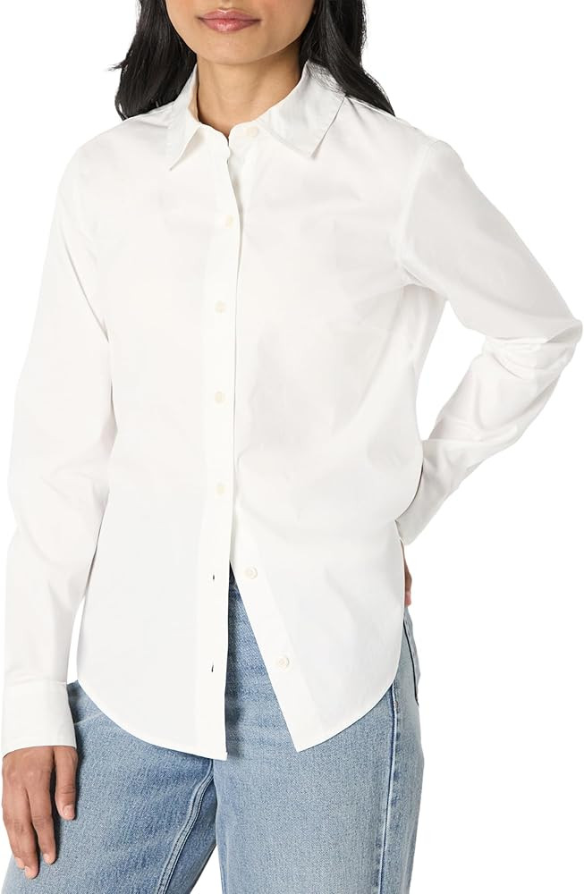 Amazon Essentials Women's Regular-Fit Stretch Poplin Button-Up Dress Shirt | Amazon (US)