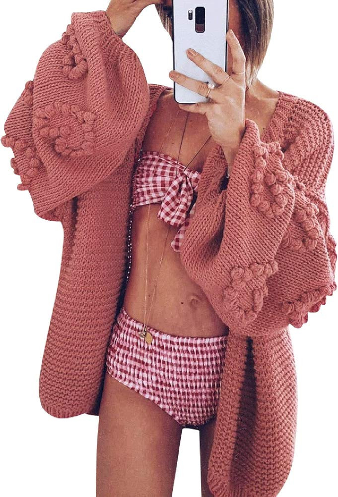 Simplee Women's Oversized Lantern Sleeve Loose Cozy Cable Knit Cardigan Sweaters | Amazon (US)