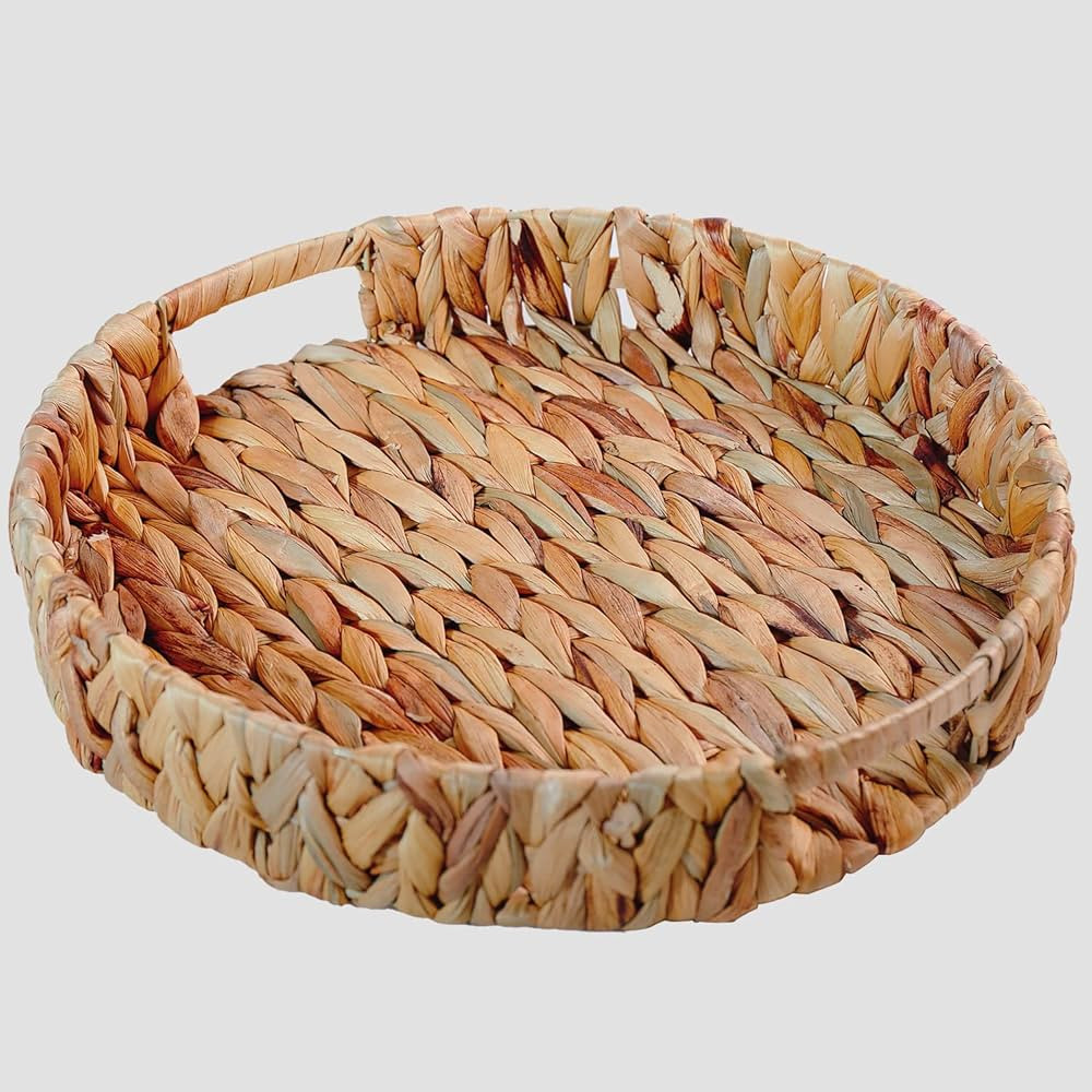 Hand-Weaving Natural Water Hyacinth Storage Baskets,Wicker Serving Trays with Built-in Handles，... | Amazon (US)