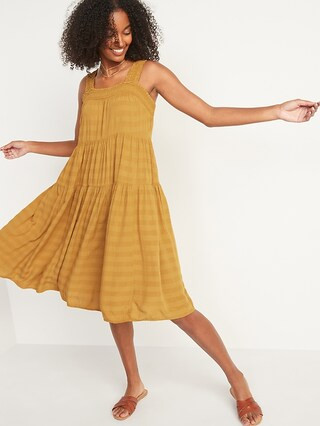 Sleeveless Smocked Tonal-Stripe Midi Swing Dress for Women | Old Navy (CA)