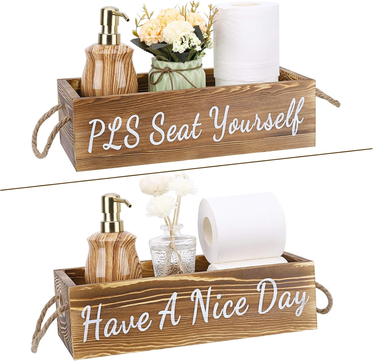 Luxspire Bathroom Decor Box, 1 Pack Farmhouse Wooden Toilet Paper Tissue Holder Storage Tray with... | Amazon (US)