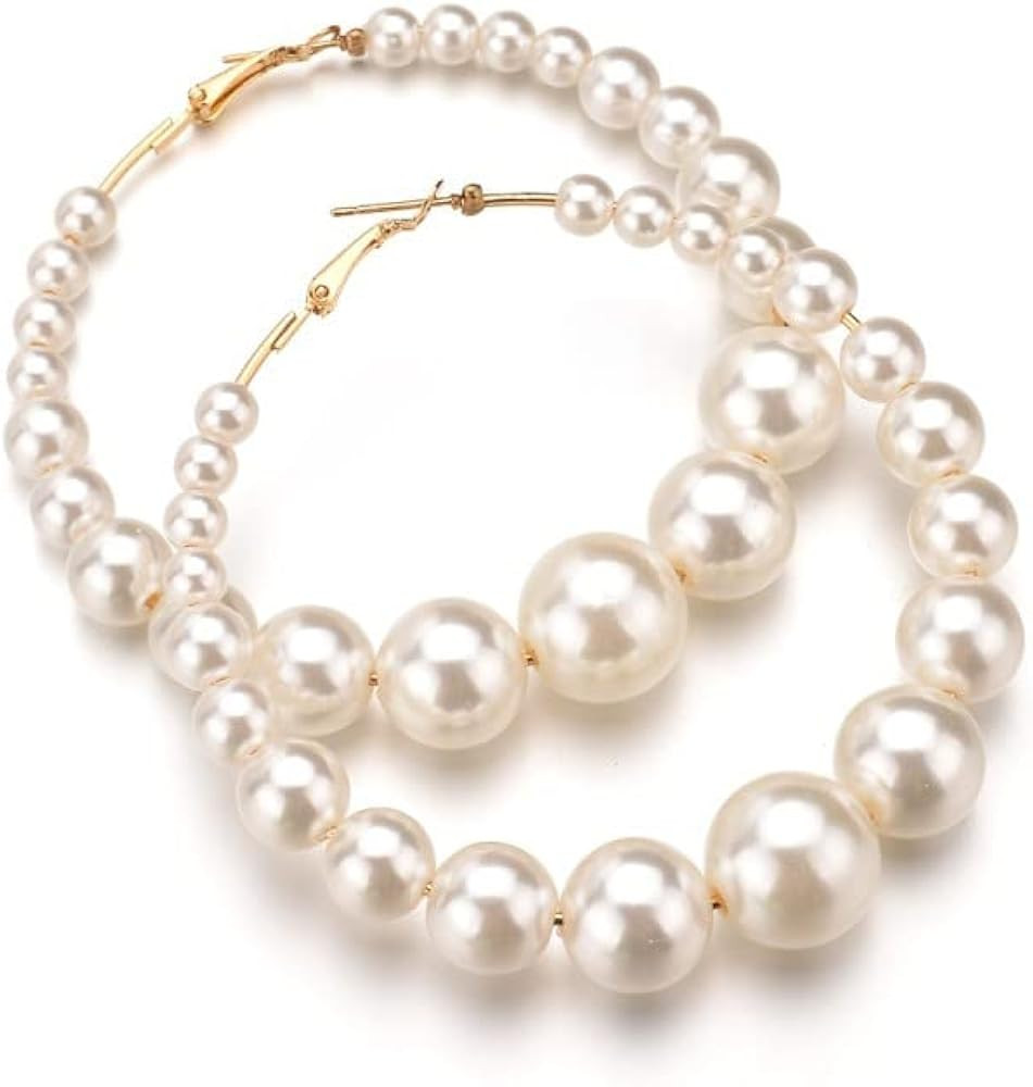 Pearl Hoop Earrings For WomenFashion Hypoallergenic BeadedHoop Earrings Plated Circle DropDangle ... | Amazon (US)