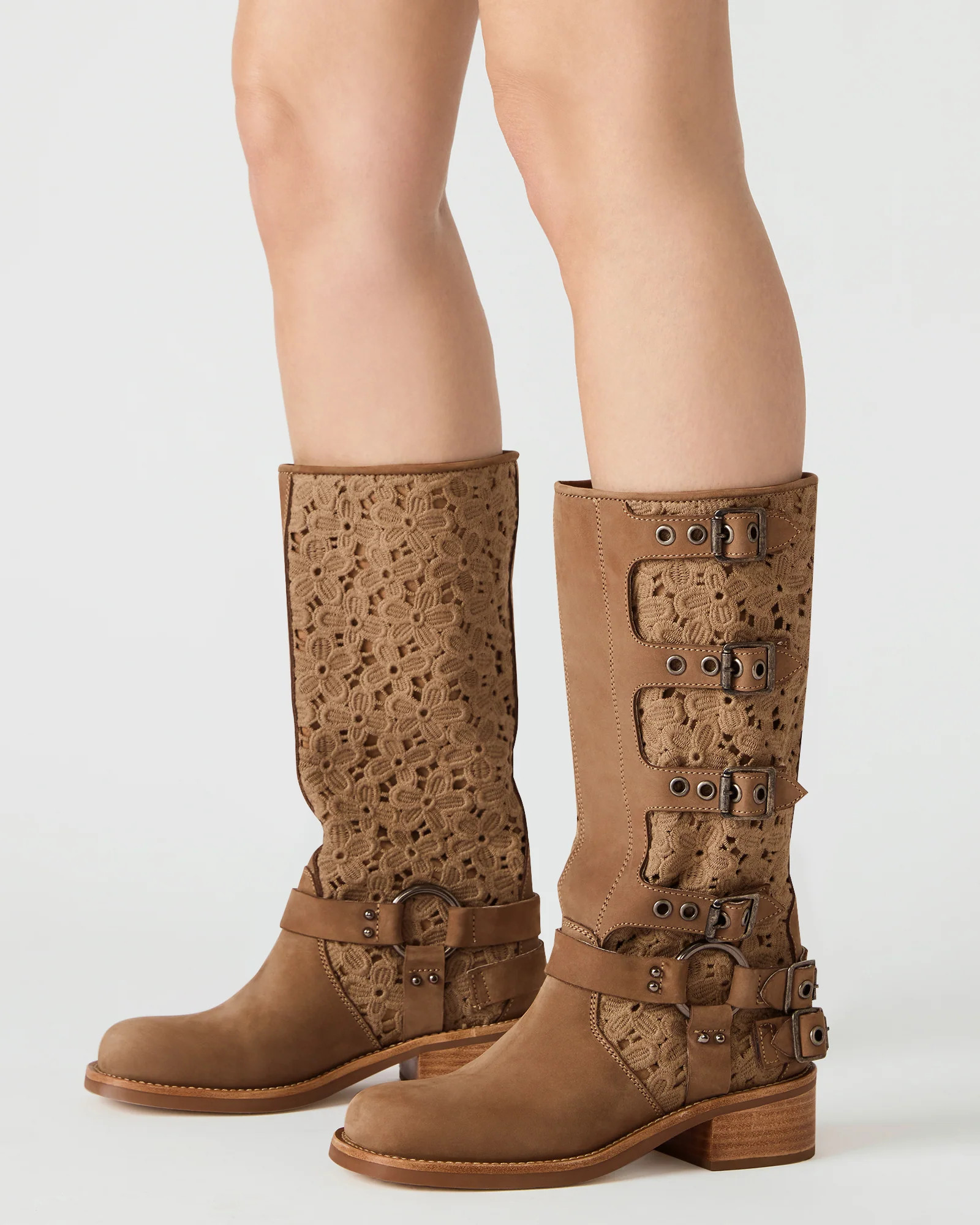 ROCKY Floral Tan Nubuck Knee-High Moto Women's Boot | Steve Madden (US)
