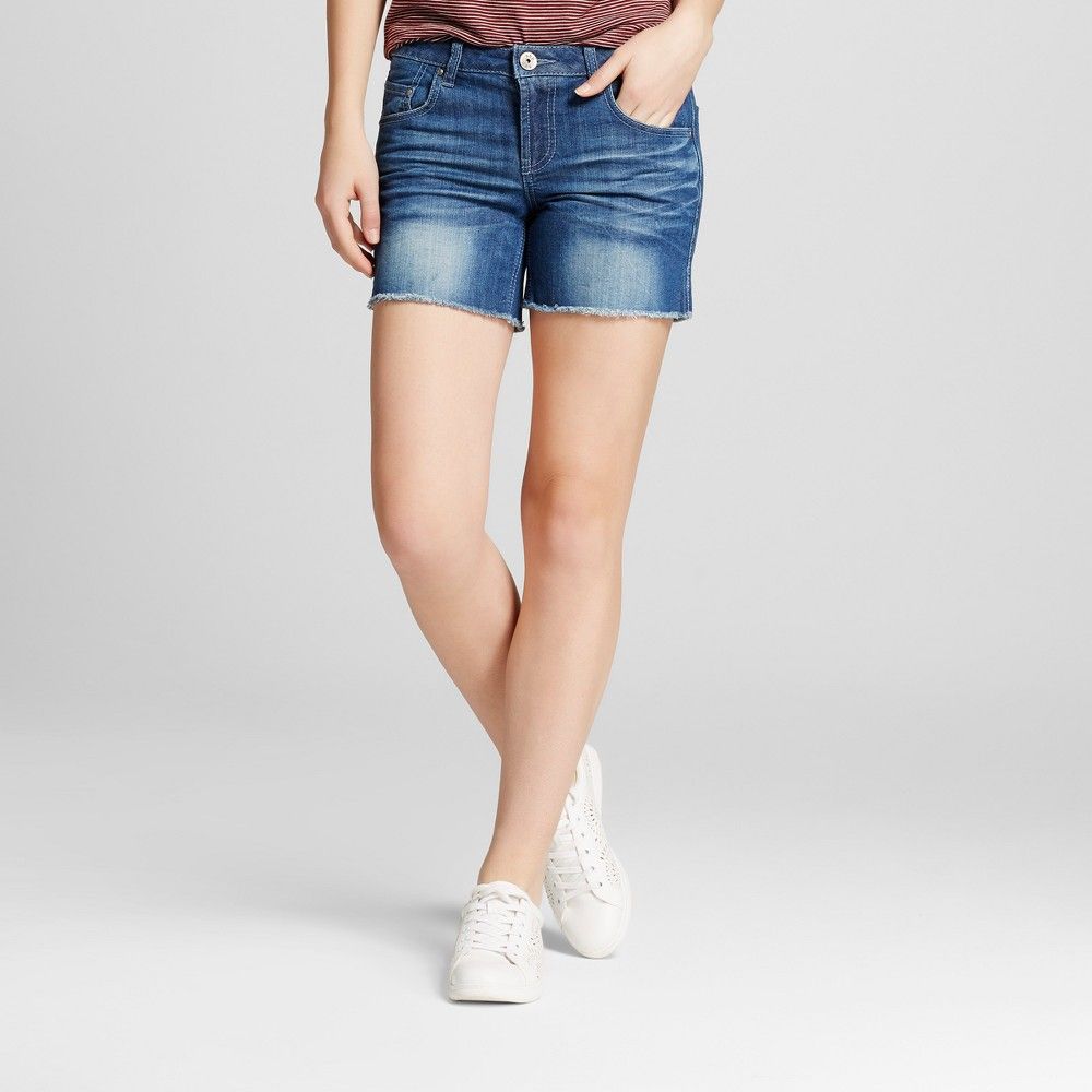 Women's 5"" Cutoff Frayed Jean Shorts - S&P by Standards and Practices Blue 30 | Target