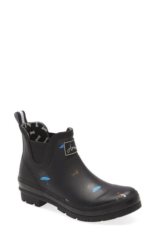 Joules Wellibob Short Rain Boot in Black Cat Dog at Nordstrom, Size 6 | Nordstrom