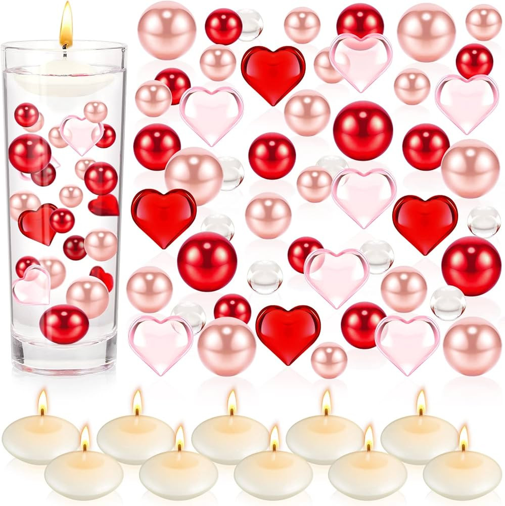 MTLEE 2116 Pieces Valentine's Day Vase Fillers Red Love Pearl Vase Fillers Floating Candles Cente... | Amazon (US)