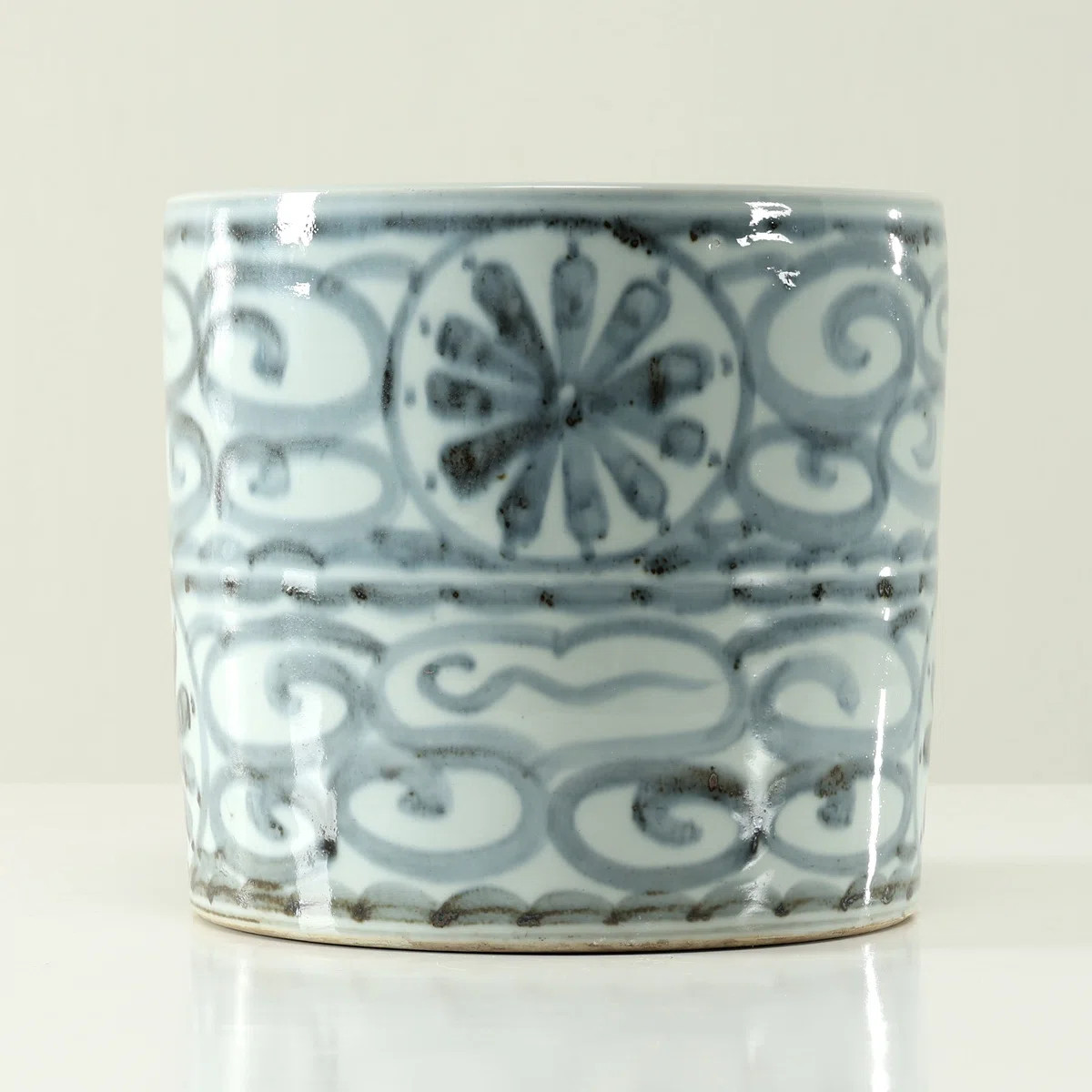 Approx. 8 Inches Tall Subtle Blue and White Pot with Floral Motif | Wayfair North America
