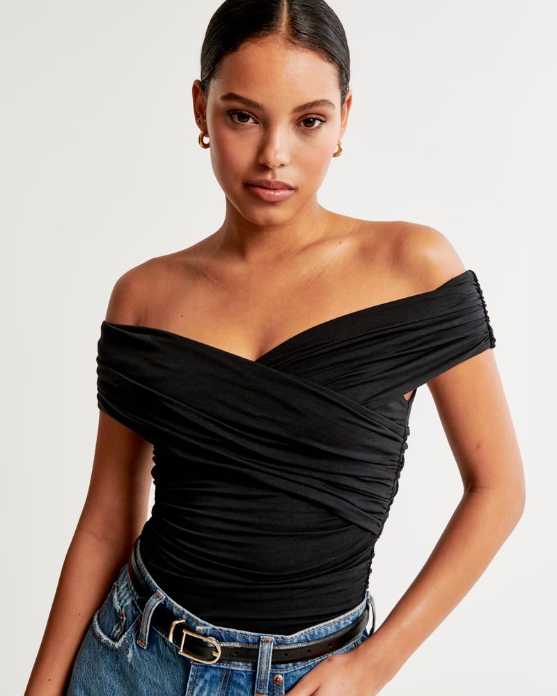 Women's Off-The-Shoulder Ruched Wrap Top | Women's New Arrivals | Abercrombie.com | Abercrombie & Fitch (US)