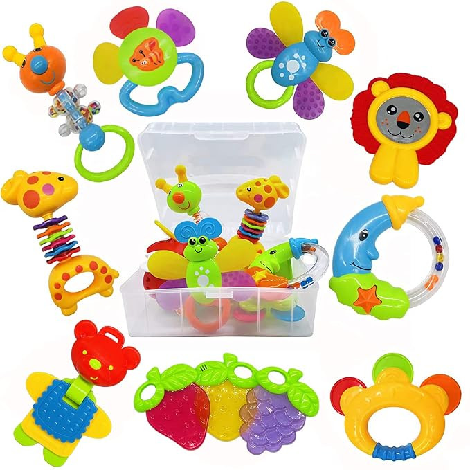 Baby Toys 0-6 Months Infant Toys 0-3 Months Infant Rattles Baby Rattle Teether Toy Set with Stora... | Amazon (US)
