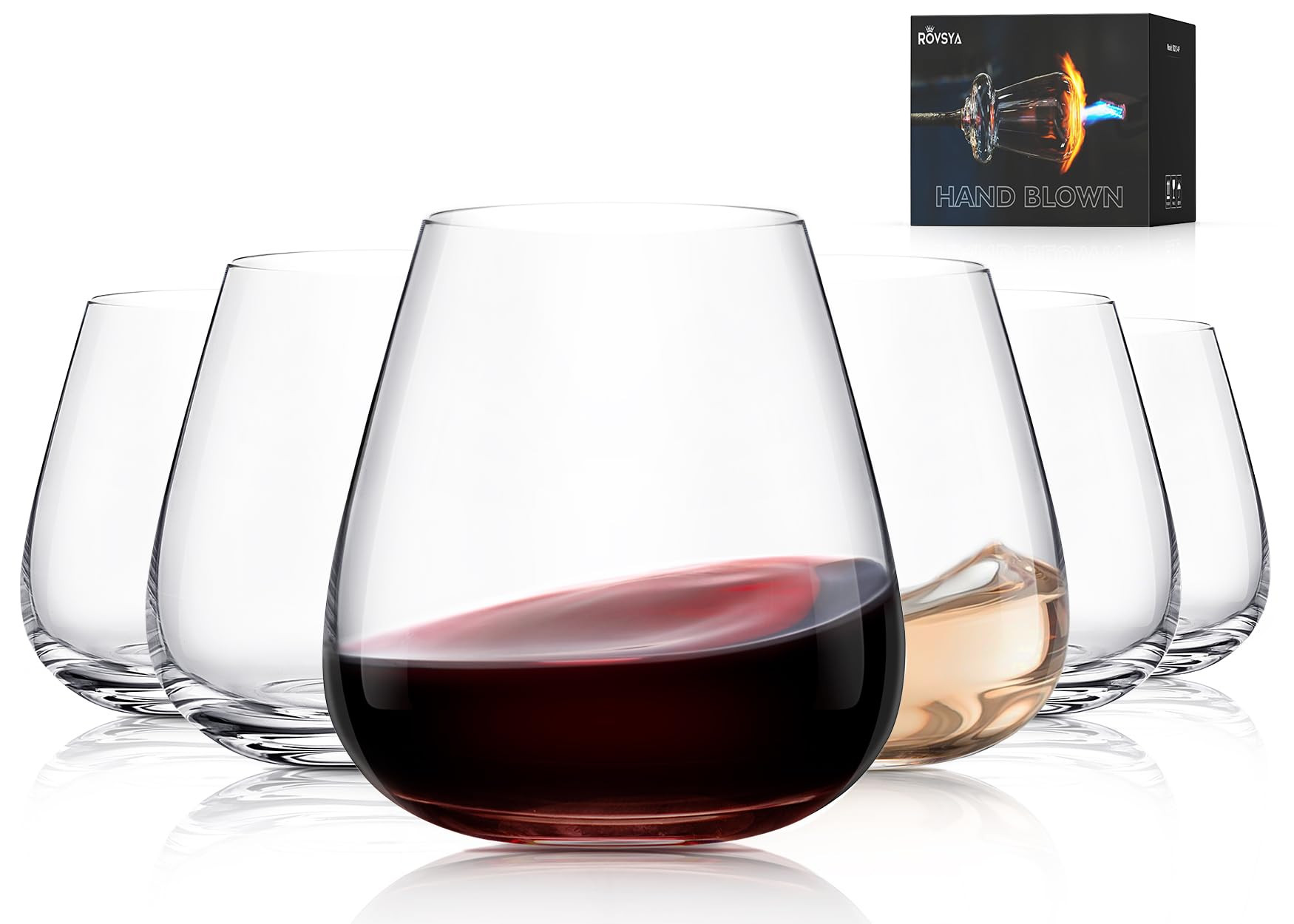 OJA Stemless Wine Glasses Set of 6-15oz, Hand Blown Crystal Red White Wine Glasses - Ideal for Ch... | Amazon (US)