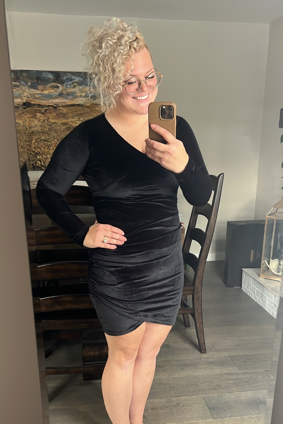 SIZE UP in this one ladies! I’m wearing a medium but would have been more comfortable in a large. This dress is SO flattering on, it’s very compressing and has ruching on the stomach area. The velvet is butter soft and the material is much better quality than I expected  

#LTKHoliday #LTKstyletip #LTKSeasonal
