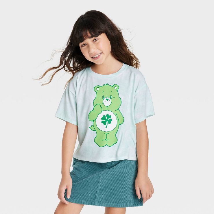 Girls' Care Bears Good Luck Tie-Dye St. Patrick's Day Graphic T-Shirt - Green | Target