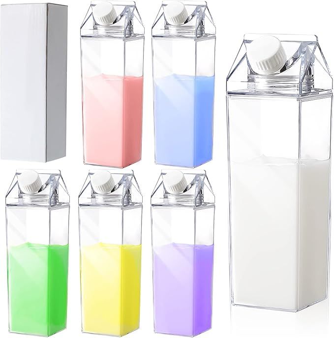 17 oz Milk Carton Water Bottles Plastic Clear Milk Bottles Portable Reusable Milk Box Milk Carton... | Amazon (US)