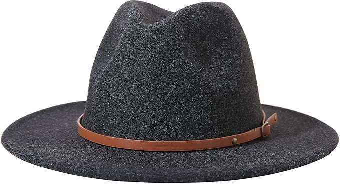 Lanzom Women Lady Felt Fedora Hat Wide Brim Wool Panama Hats with Band | Amazon (US)