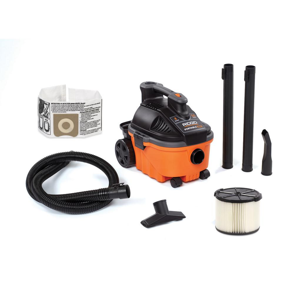 4 Gal. 5.0-Peak HP Portable Wet/Dry Shop Vacuum with Filter, Hose and Accessories | The Home Depot