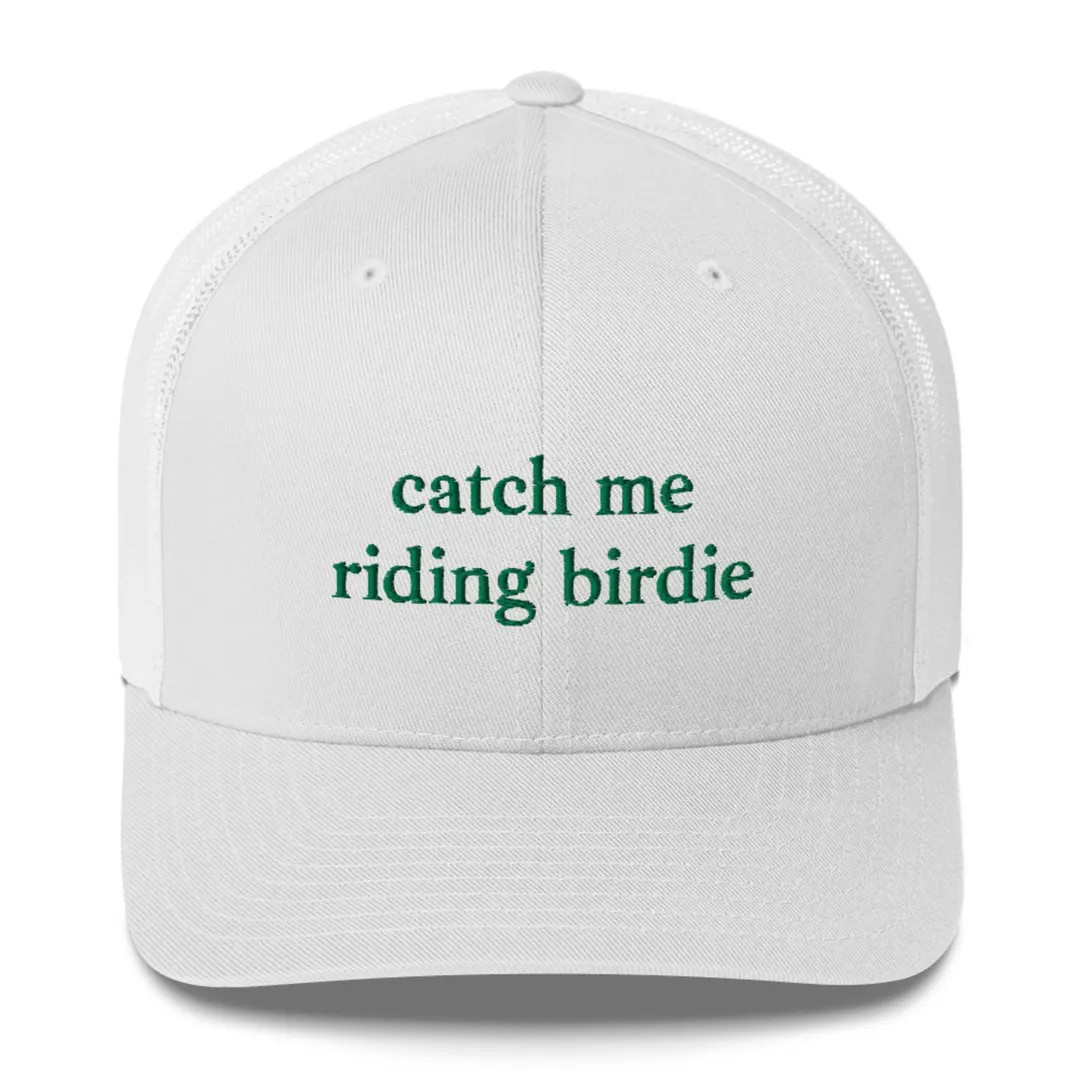 Spicy and Sporty White or Tan Trucker Golf Hat - "Catch Me Riding Birdie" - Green Embroidered Tex... | Etsy (US)