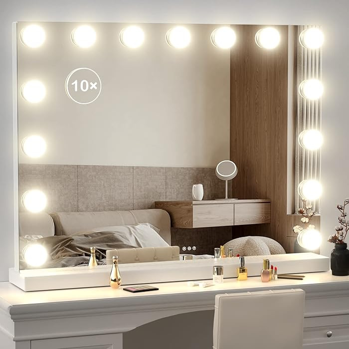 22.8 x 18.2 Vanity Makeup Mirror with Lights, 10X Magnification,Large Hollywood Lighted Vanity Mi... | Amazon (US)