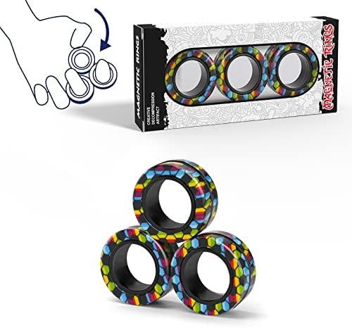 Magnetic Rings Fidget Toy Set, Idea ADHD Fidget Toys, Adult Fidget Magnets Spinner Rings for Anxi... | Amazon (US)