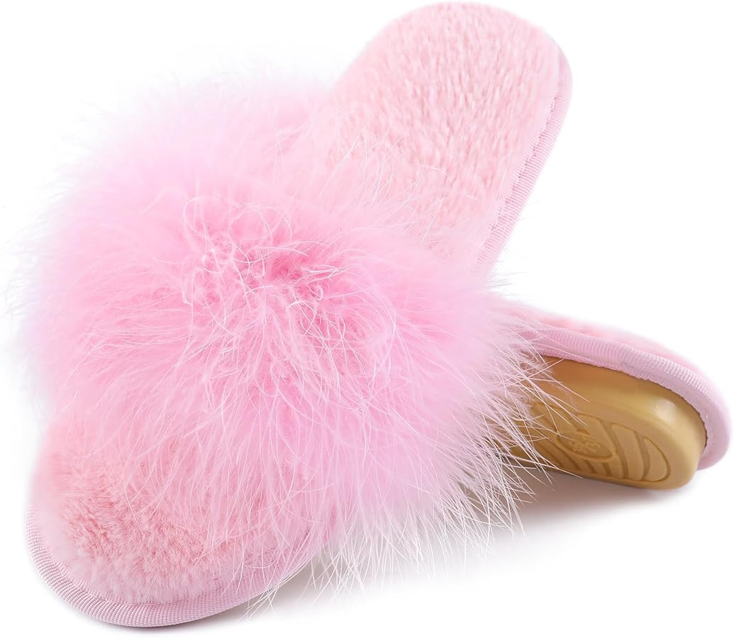Fur Story Women's Furry Slippers Open Toe Fuzzy Slippers Memory Foam Fluffy House Sandal | Amazon (US)