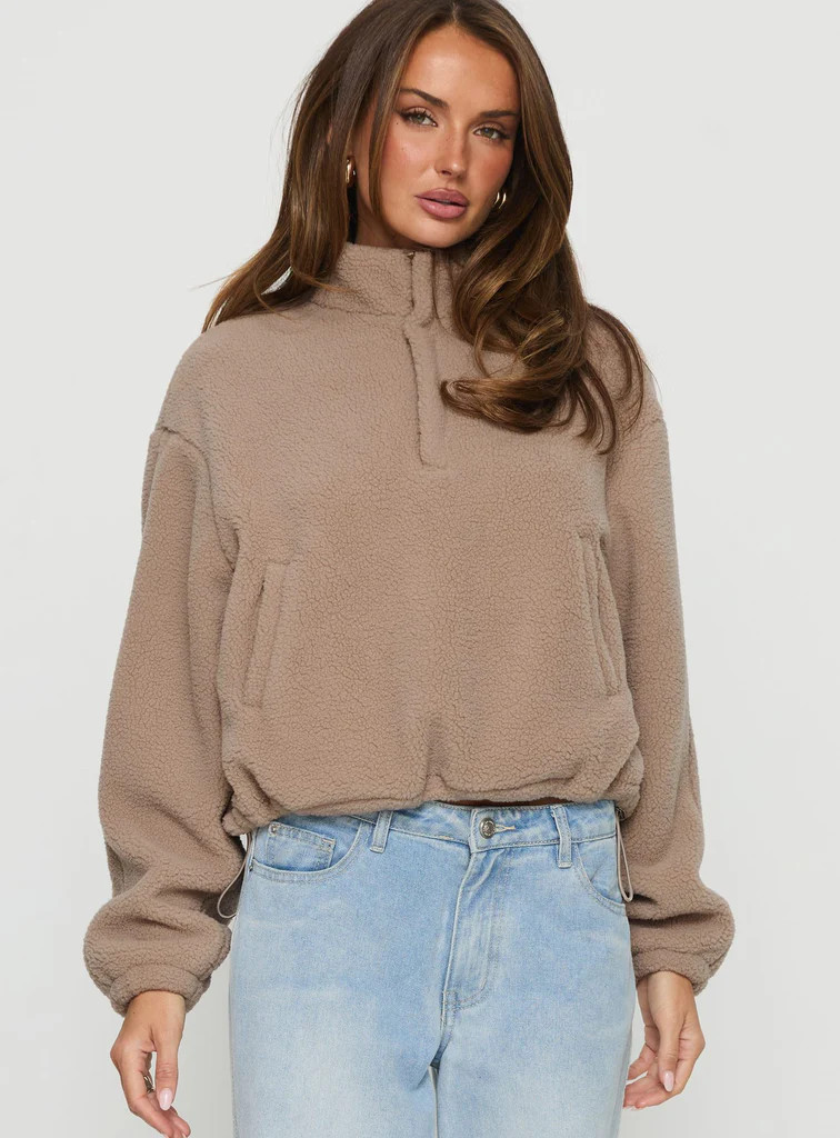 Icy Days Fleece Quarter Zip Jumper Light Brown | Princess Polly US