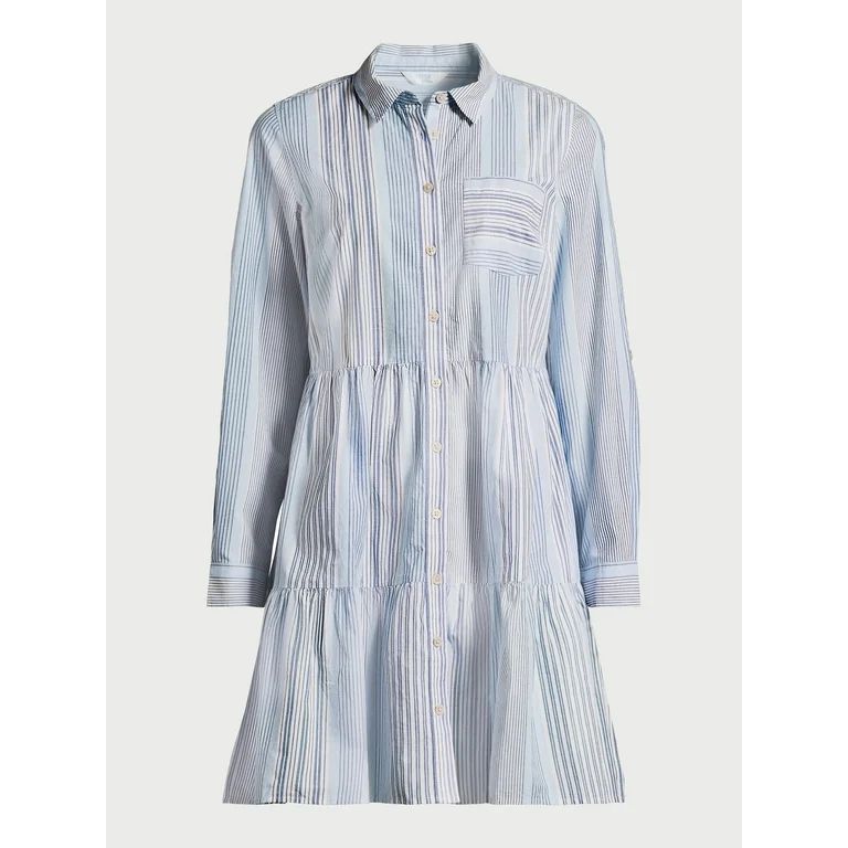 Time and Tru Women's Mini Shirt Dress with Long Sleeves, Sizes XS-3XL | Walmart (US)