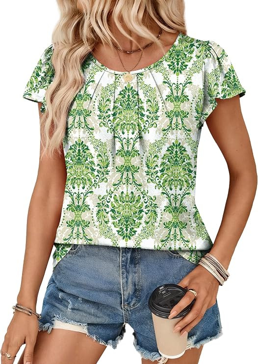OFEEFAN Womens Summer Tops Ruffle Sleeve Pleated Front Blouses Business Casual Shirts for Women F... | Amazon (US)
