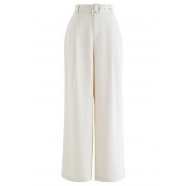 Sleek Belted Straight-Leg Pants in Ivory | Chicwish