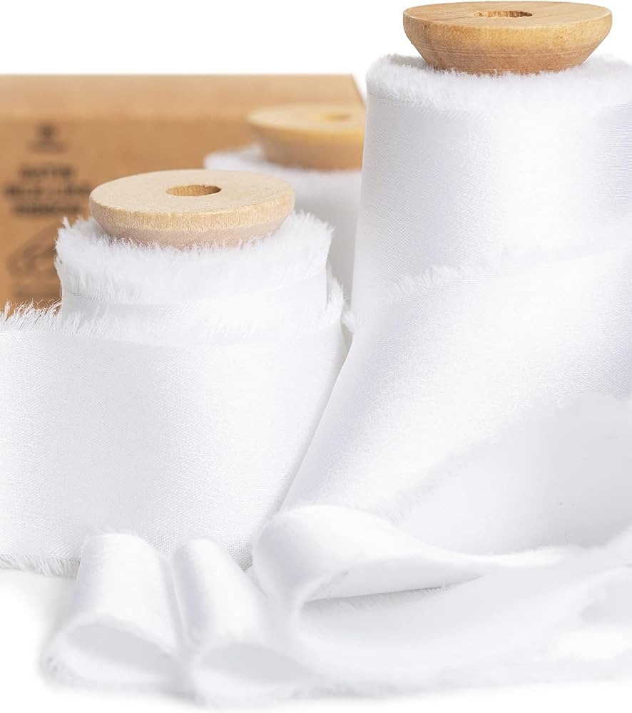 Vitalizart White Silk Satin Ribbon 1-1/2 inch x 15 Yard with Wooden Spool Off White Handmade Fray... | Amazon (US)