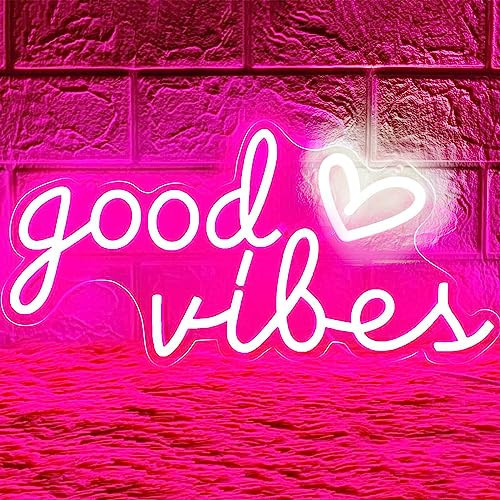 HOHOSIGN Good Vibes Neon Sign for Wall Decor Neon Lights Sign, 16"x8" Heart and Good Vibes LED Signs for Bedroom Wall, USB Operated Pink Goodvibes LED Neon Lights Signs for Game Room Christmas Decor | Amazon (US)