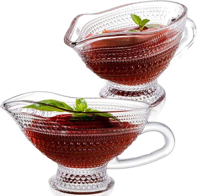 ZOOFOX 2 Pack 12 oz Glass Gravy Boat, Crystal Gravy Bowl with Easy-Pour Spout and Handle, Vintage... | Amazon (US)