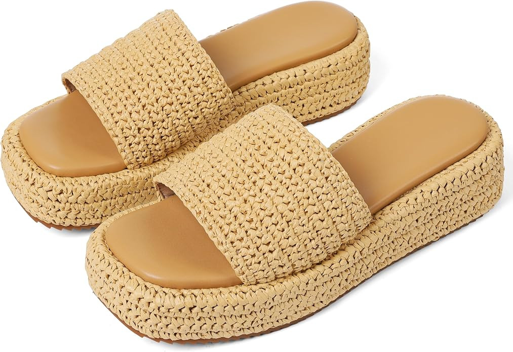 Platform Slip on Espadrille Sandals for Women Wedges Slides Bohemia Sandals Flatform Open Toe Bea... | Amazon (US)