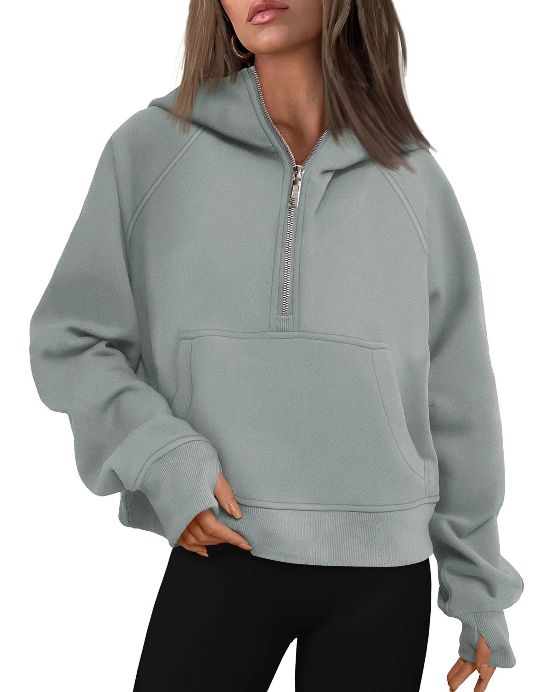 SUNBS Hoodies for Women Half Zip Pullover Oversized Hoodies Y2k Quarter Zip Sweatshirts Thumb Hol... | Walmart (US)