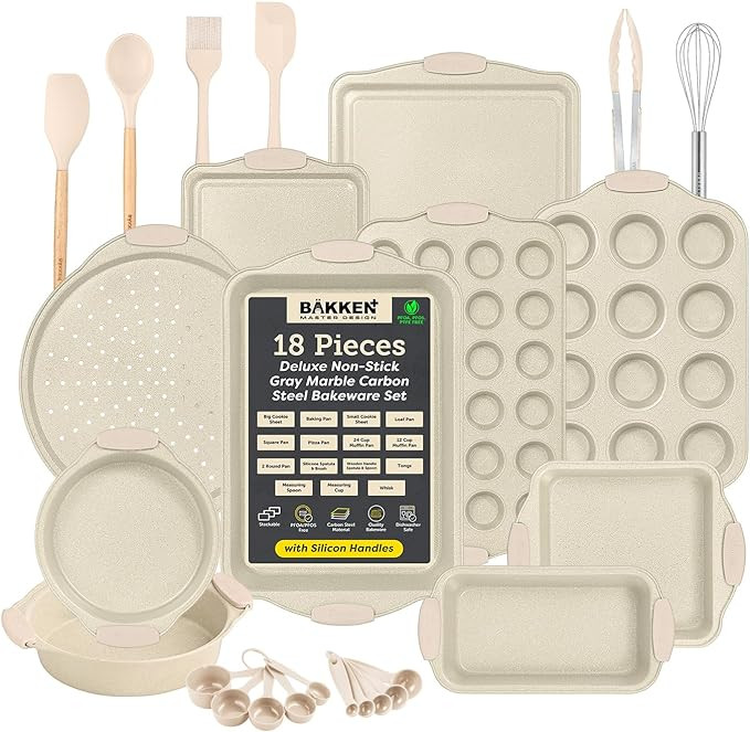 BAKKENMASTE 18-Piece Deluxe Nonstick Carbon Steel Bakeware Set - Professional Kitchen Oven Baking... | Amazon (US)