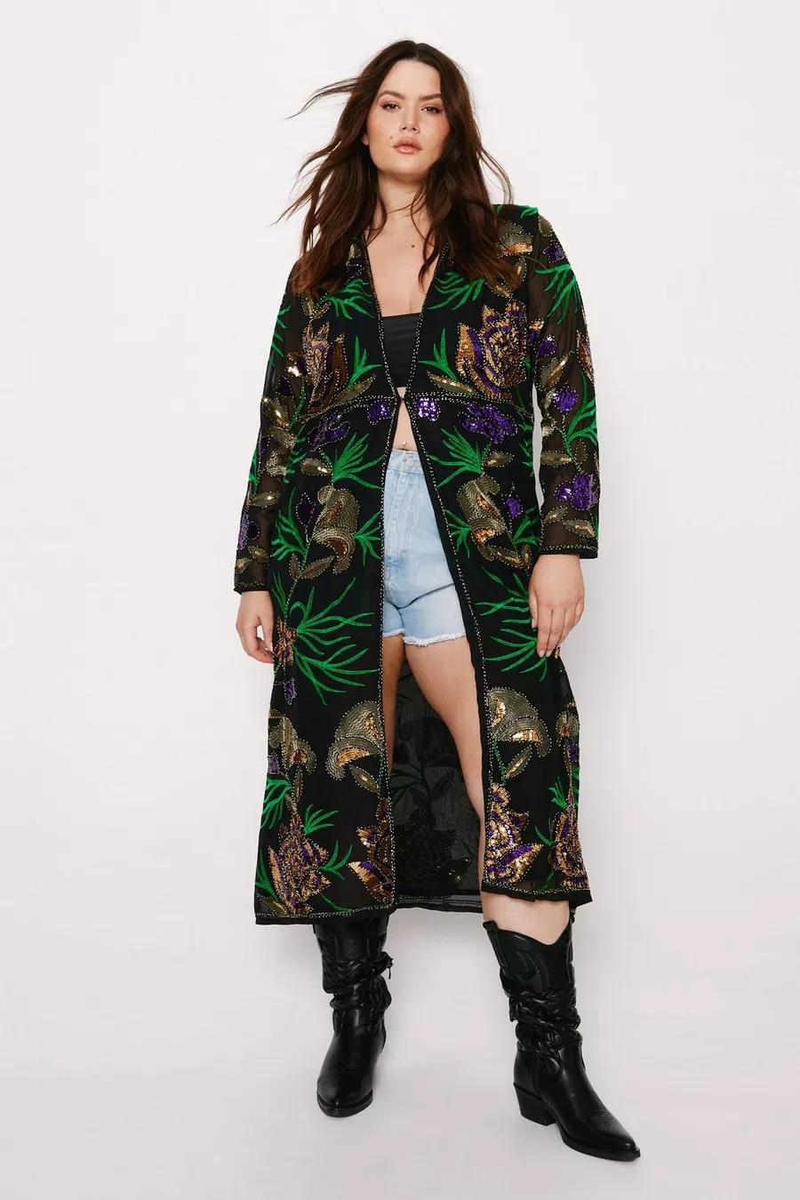 Plus Size Floral Design Longline Kimono | Nasty Gal US