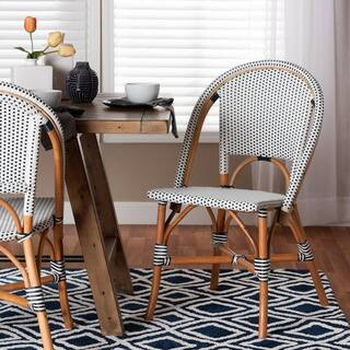 bali & pari Genica Navy Blue and White Weaving Natural Rattan Dining Chair 251-13955-HD - The Hom... | The Home Depot