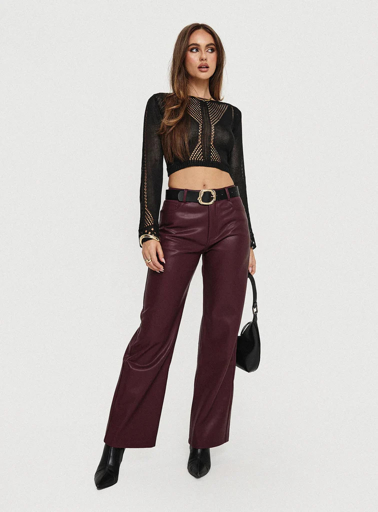 Dempsey Faux Leather Pants Deep Cherry | Princess Polly US