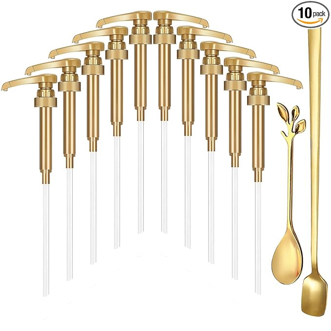 Premium Gold Syrup Pumps Set Of 10 | Fits 750ml Bottles | Ideal For Coffee Syrups, Snow Cones, Fl... | Amazon (US)