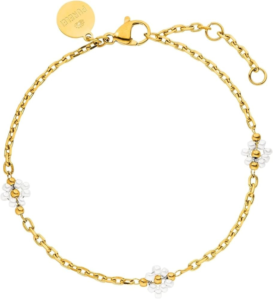 Purelei Zartes Armband mit Perlen-Blumen \u2013 Edelstahl in Gold, Silber & Ros\u00e9gold, verste... | Amazon (DE)