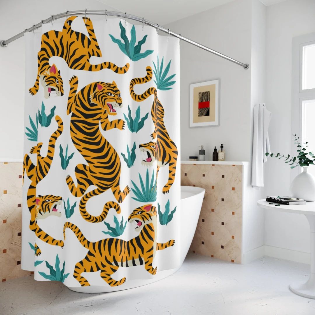 Tiger Shower Curtain Modern Bathroom Decor Exotic Animals - Etsy | Etsy (US)